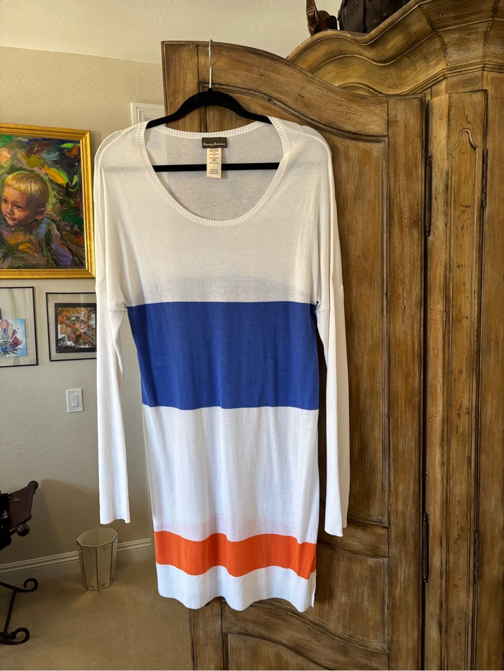Tommy Bahama White Cover Up with Blue and Orange Stripes